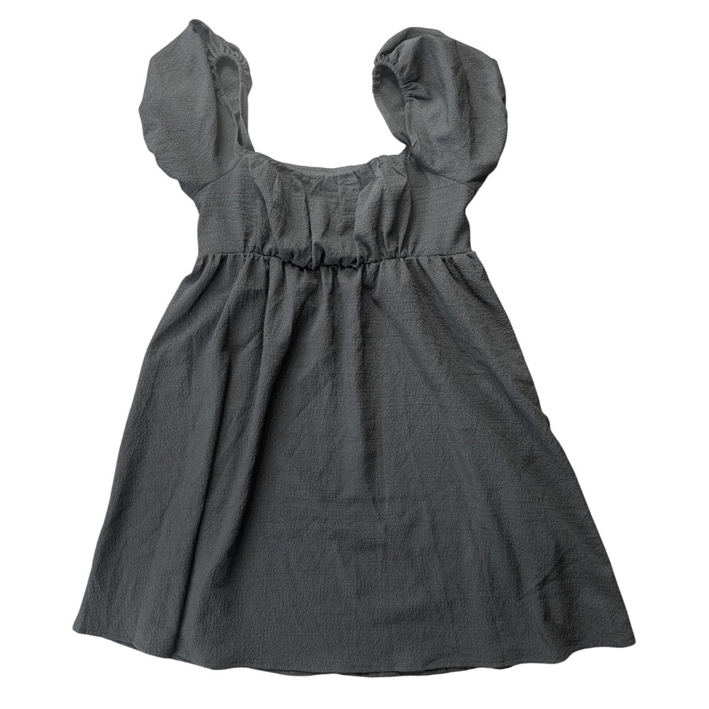 SHEIN Babydoll Dress Womens M Black Puff Sleeve Smocked Back Mini NWT